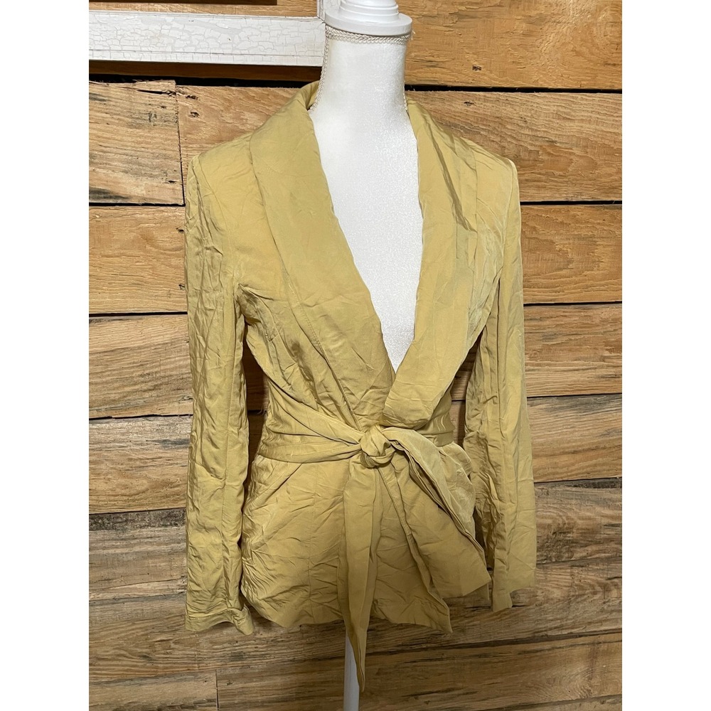 Lulus Blazer Womens Small Yellow Good Tie Waist Shawl Collar Wrap Jacket L245 - Picture 2 of 7
